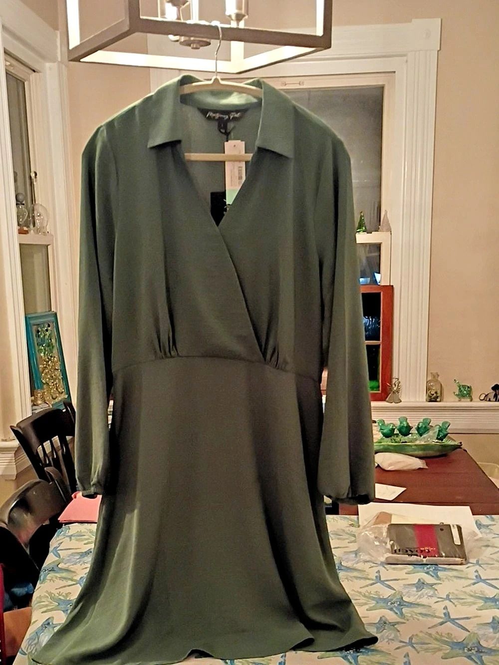 Nanette Lepore Monogamy Post Cypress Surplice Neck Shirt Dress Midi Shirt Dress